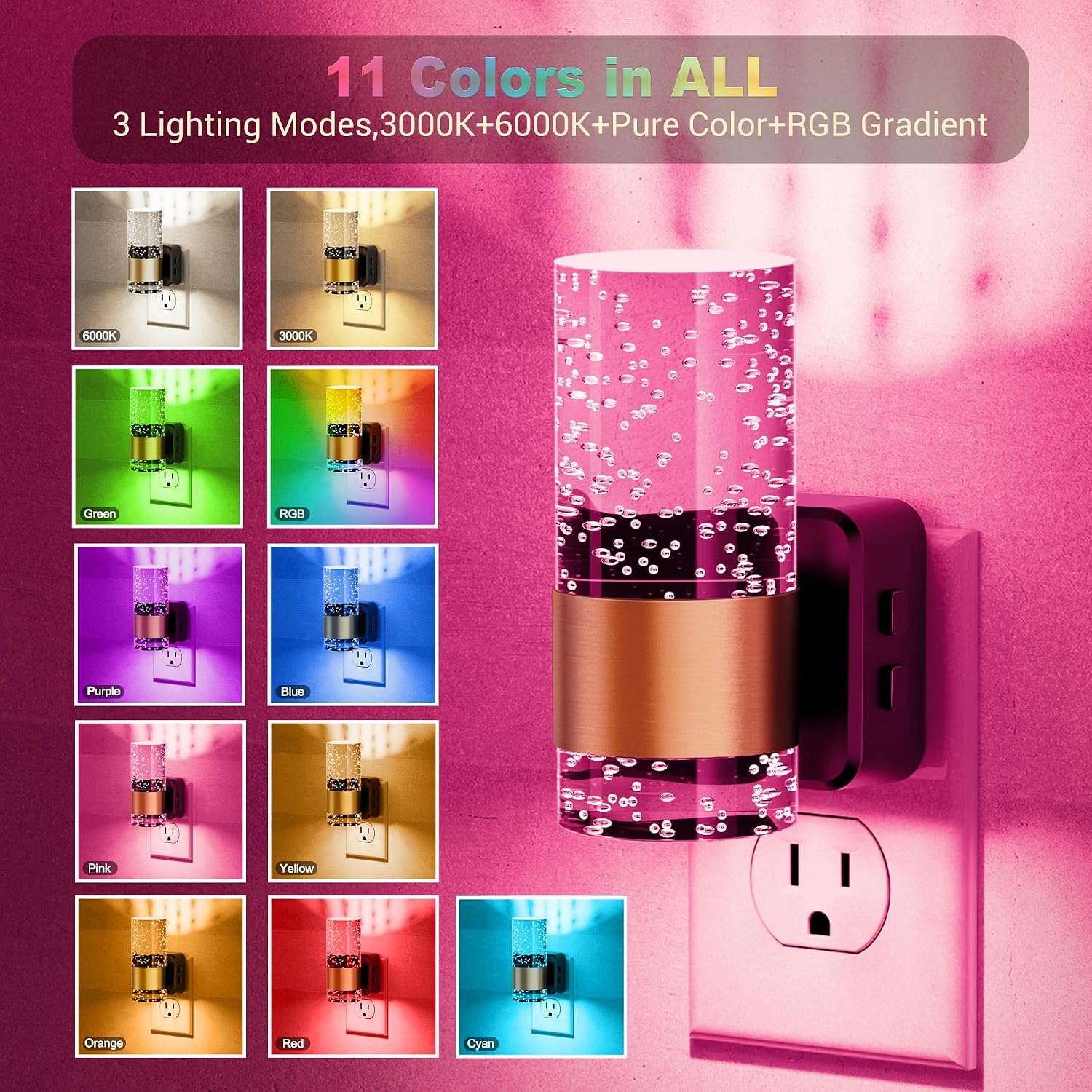 JandCase Night Lights Plug into Wall,1 Pack Color Changing Night Light for Kids with 1 Remote Control, 3000K+RGB LED Nightlight with…