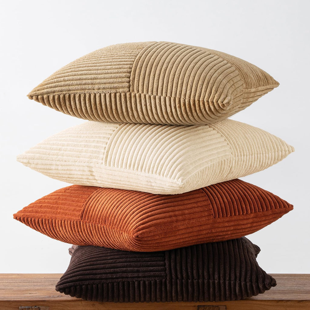 Miulee Brown Beige Throw Pillow Covers 16x16 Inch Set of 4 Boho Farmhouse Cushion Cases for Livingroom Couch Bed Soft Corduroy Pillow Cases…