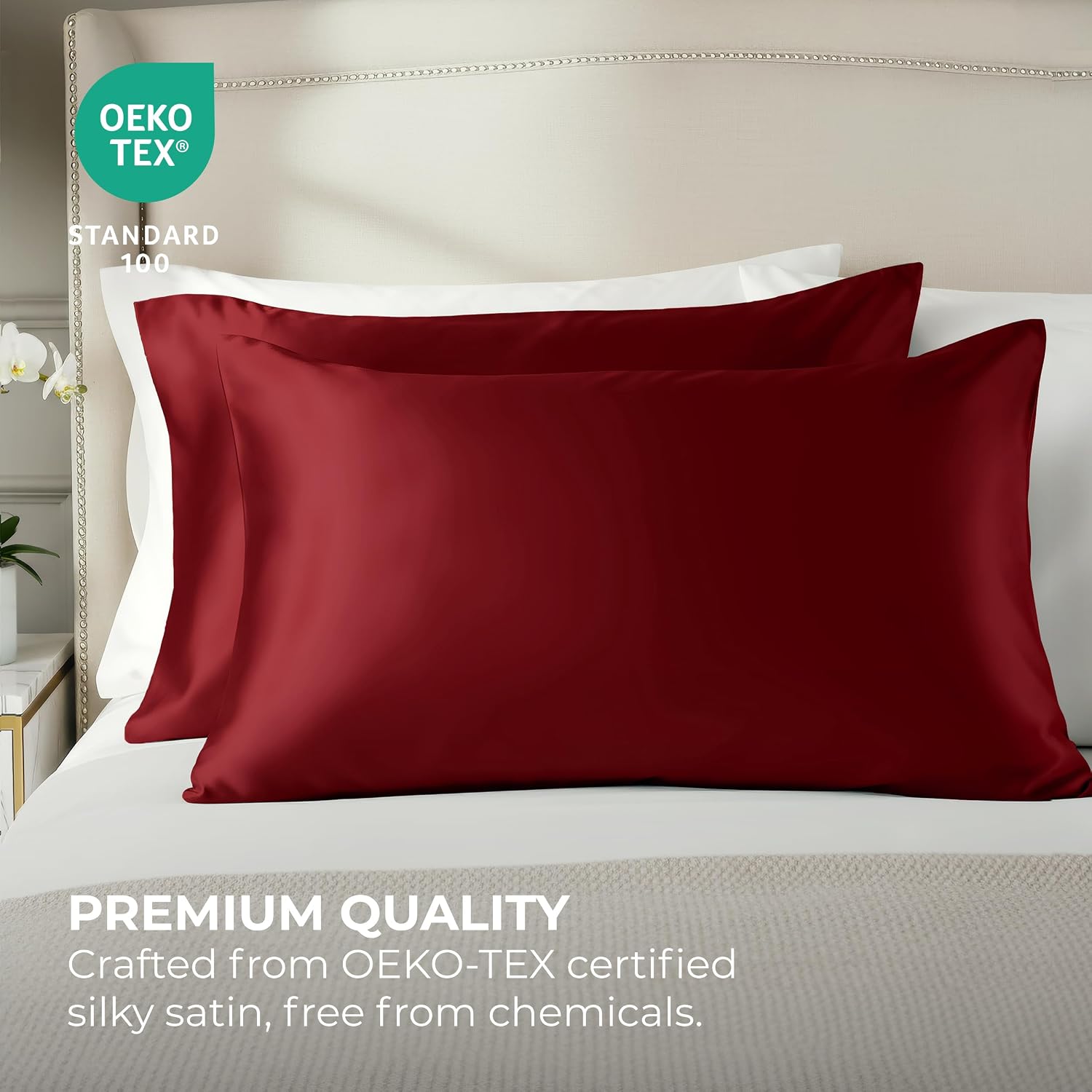 PureBedding Pure Bedding Satin Pillowcase 2 Pack - Queen Size (20"x30", Burgundy) - Silky Pillow Cases for Hair and Skin - Satin Pillow Cov…