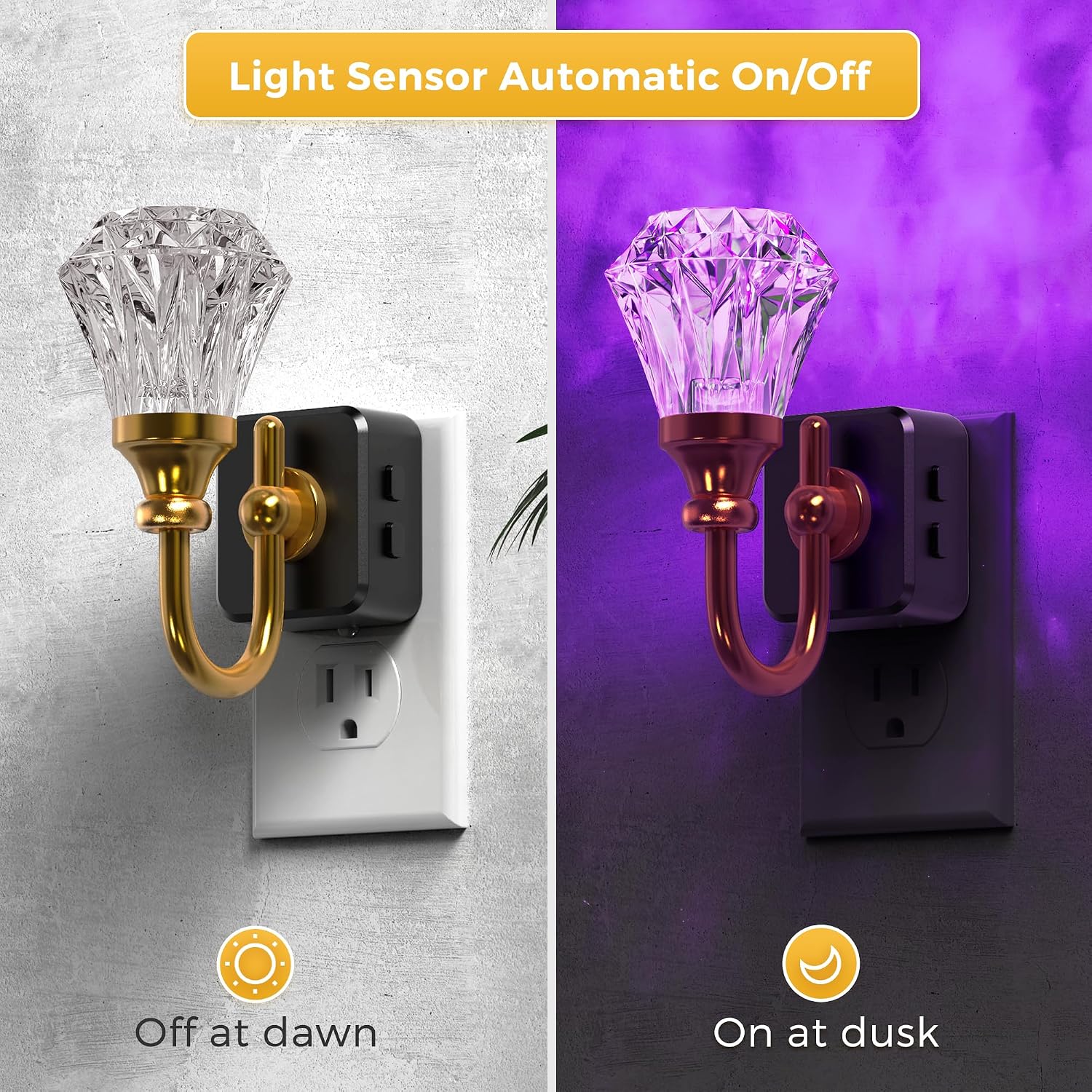 L LOHAS LED Night Lights Plug into Wall - 2 Pack 10-Color Changing RGB Floral Night Lights with Auto Sensor, 3 Brightness Levels…