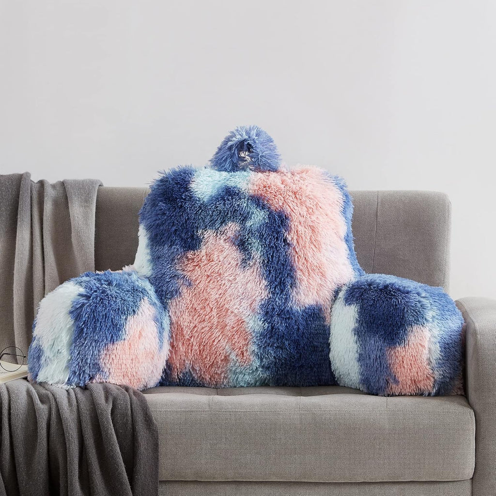 Bedriping Reading Pillow for Bed Adult - Faux Fur Backrest Pillow with Arms, Ergonomic Back Pillows for Sitting in Bed, Extra Fluffy TV Pil…
