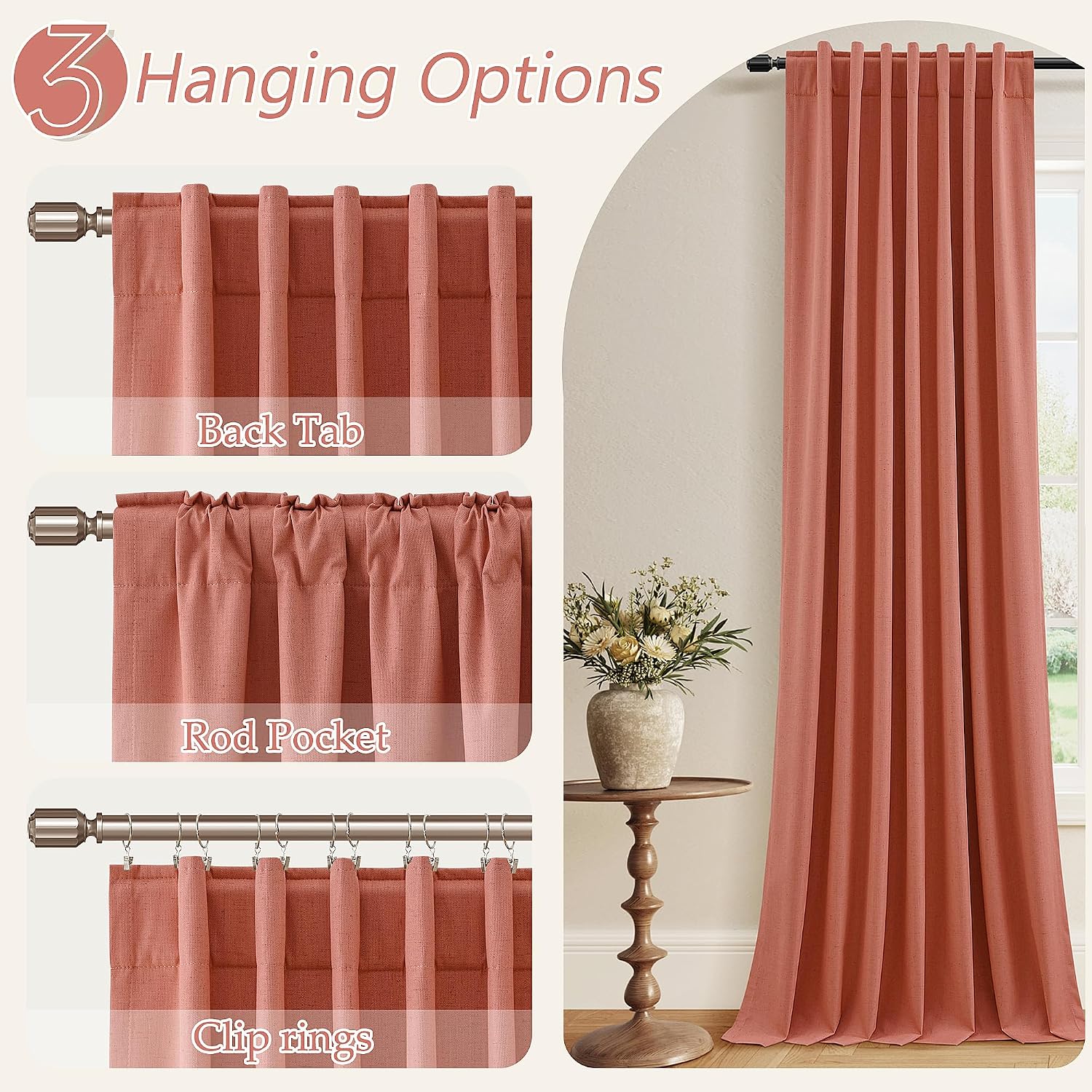 Guken Coral 100% Blackout Linen Curtains 84 Inch Length 2 Panels Set for Living Room Bedroom Back Tab Rod Pocket Thermal Insulated Farmhous…