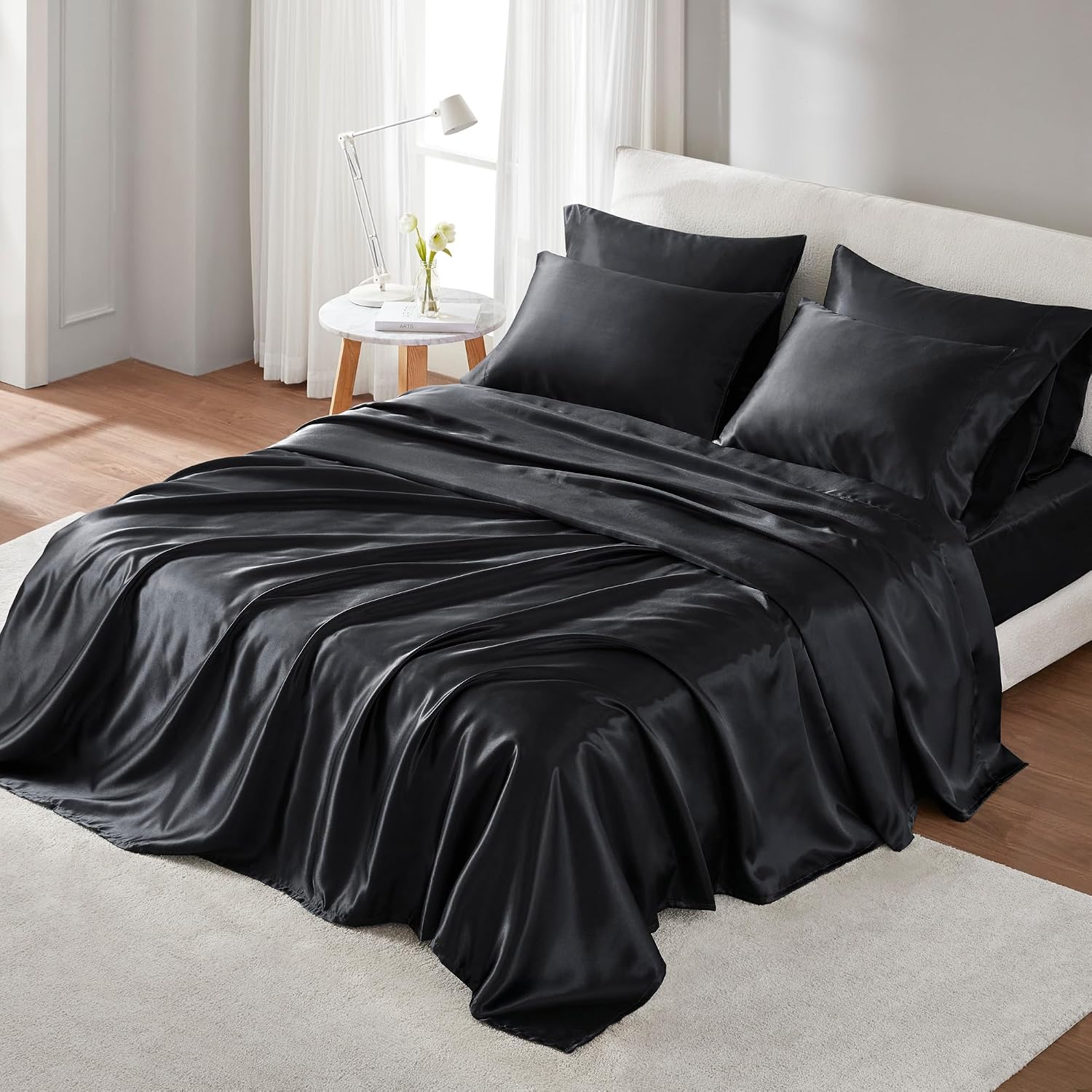 Madisonpark Madison Park Essentials Satin Sheet Set Luxury and Silky with Natural Sheen, Elastic 14" Pocket fits up to 16" Mattress, All Ar…