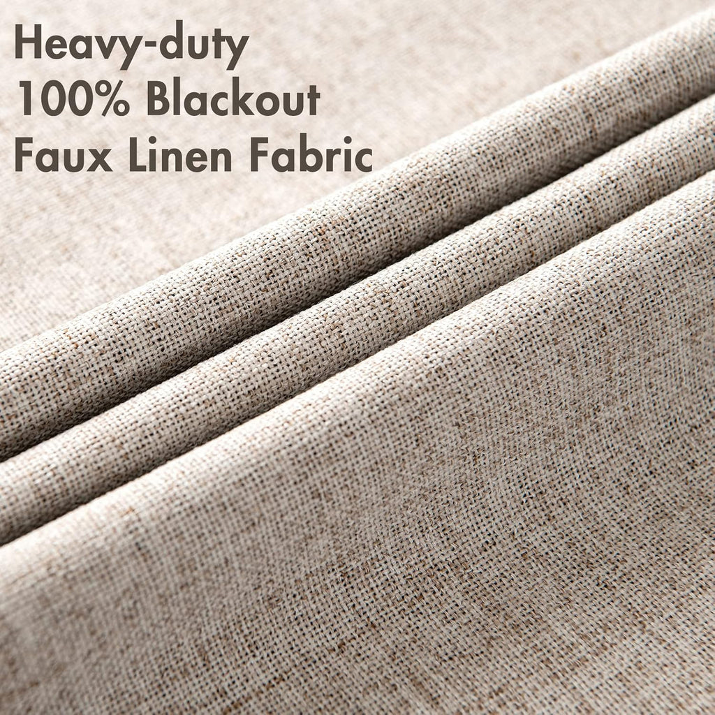 Miulee Blackout Curtains for Bedroom Linen Texture Solid Thermal Insulated Natural Khaki Grommet Room Darkening Curtains & Drapes Luxury De…