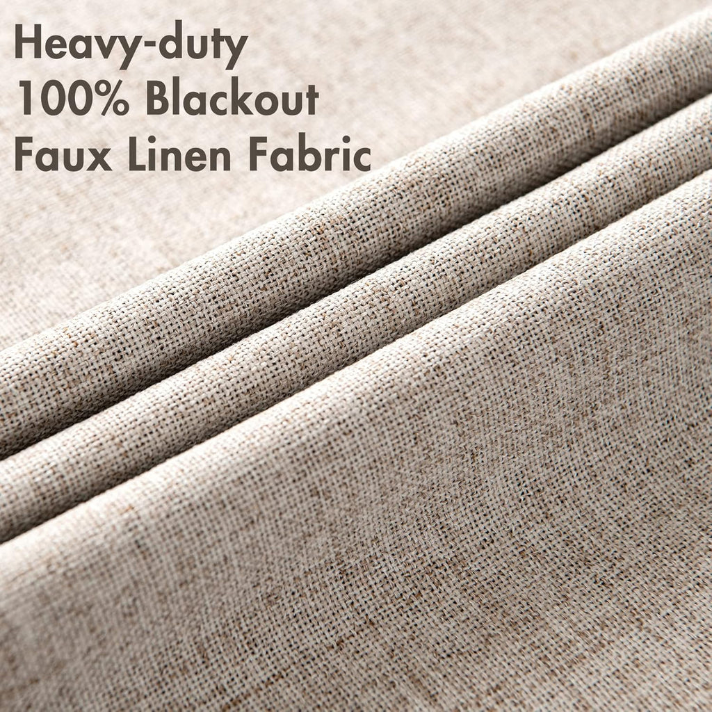Miulee Blackout Curtains for Bedroom Linen Texture Solid Thermal Insulated Natural Khaki Grommet Room Darkening Curtains & Drapes Luxury De…
