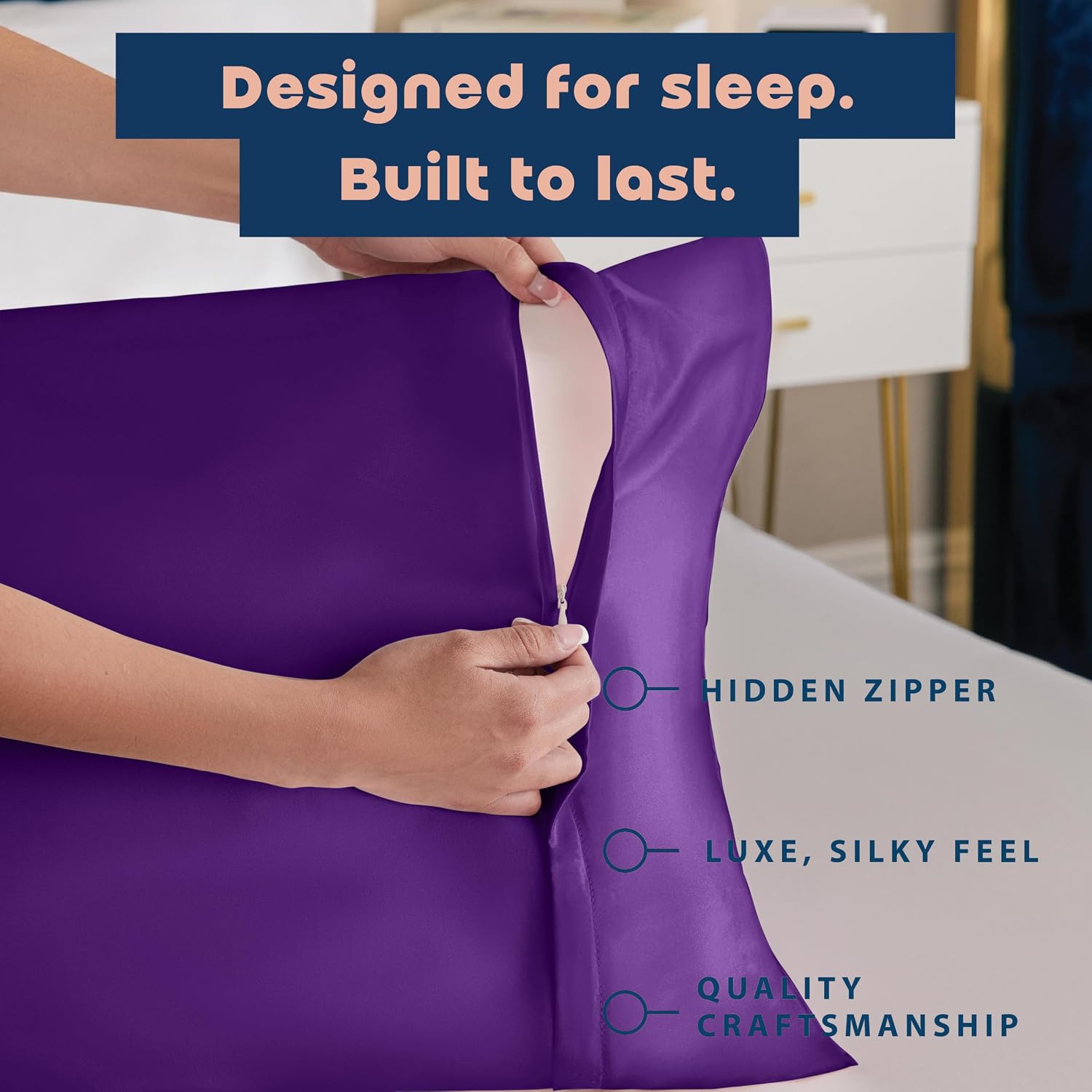 Blissford Purple Satin Pillowcase with Zipper, for Hair and fabric comfort, Feels Soft and Cool Like a Silk Pillowcase, Satin Pillow…