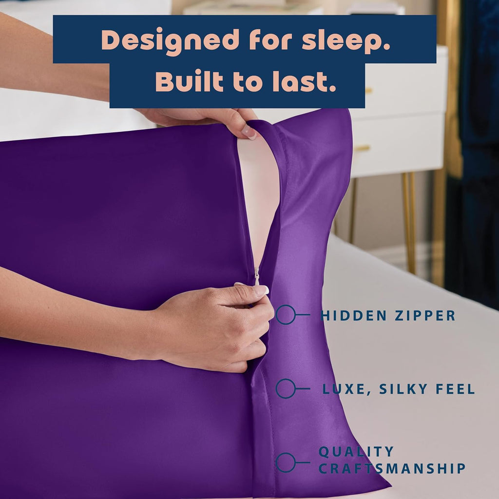 Blissford Purple Satin Pillowcase with Zipper, for Hair and fabric comfort, Feels Soft and Cool Like a Silk Pillowcase, Satin Pillow…