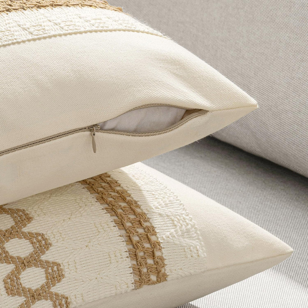 MIULEE Set of 2 Neutral Boho Decorative Pillow Covers 18x18 Inch Farmhouse Rustic Couch Throw Pillows Modern Spring Cotton Cushion Covers…