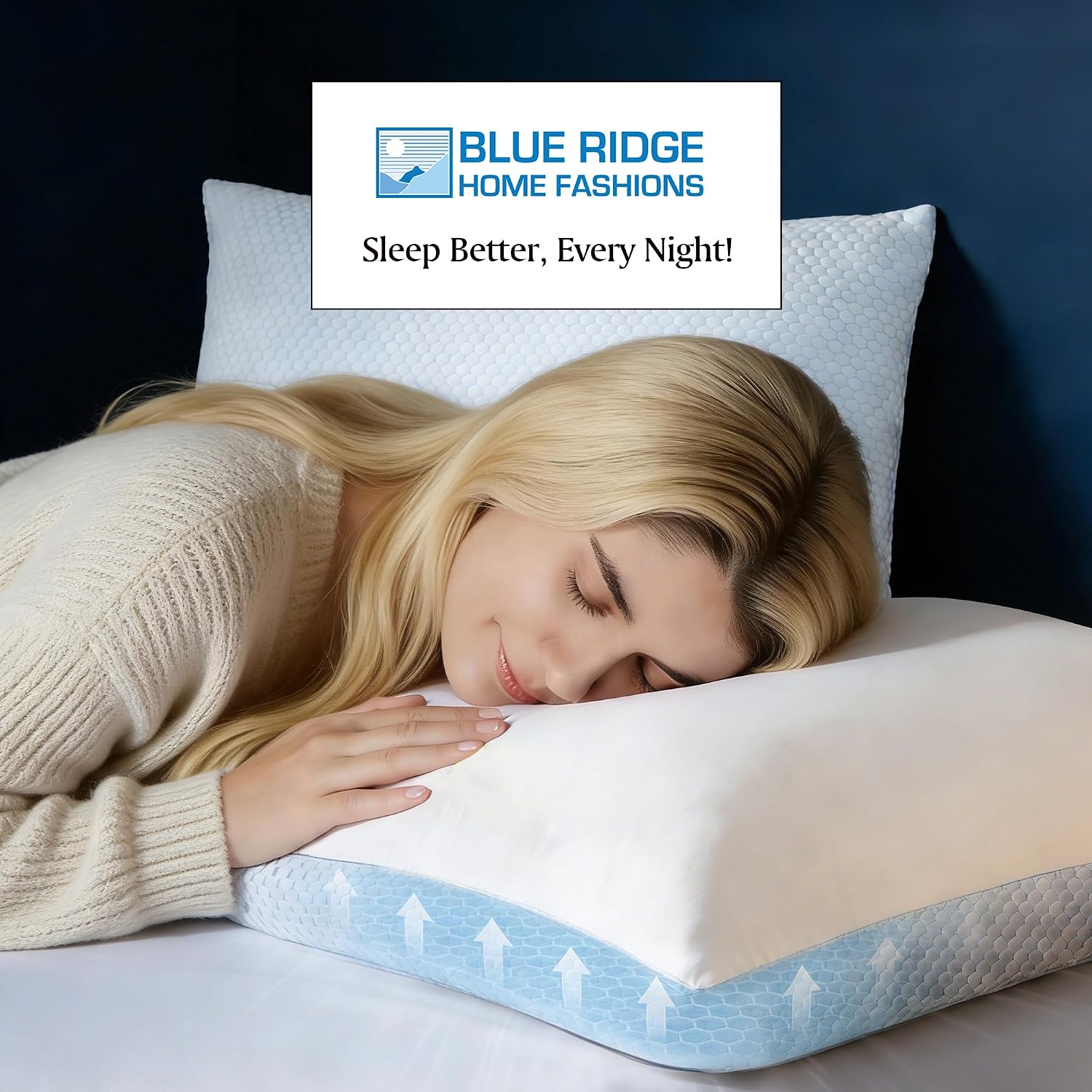 Blue Ridge Home Fashions Cooling Pillows King Size Set of 2, Dual-Sided Cooling & Breathable Cotton Design, Down Alternative Pillows for…