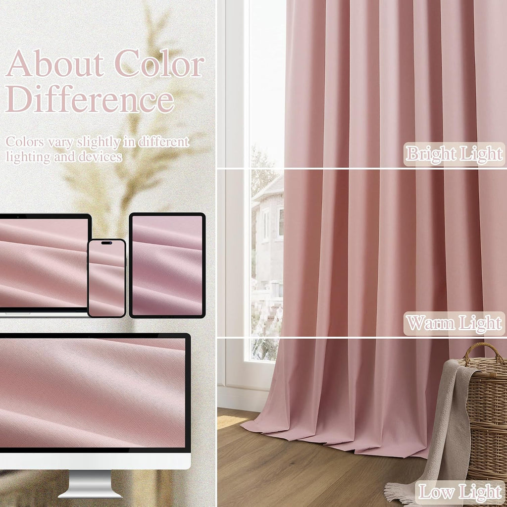 Guken Pink 100% Blackout Linen Curtains 120 Inch 2 Panels Set for Girl's Bedroom, Living Room, Nursery, Back Tab/Rod Pocket Thermal Insulat…