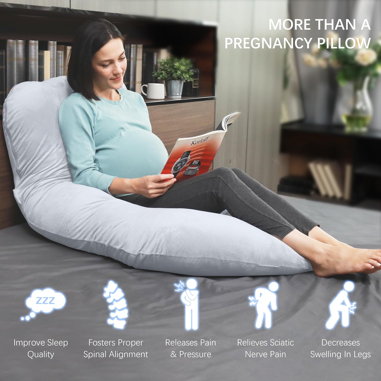 Moonpark MOON PARK Pregnancy Pillows for Sleeping - U Shaped Full Body Maternity Pillow with Removable Cover - Support for Back, Legs, Bell…