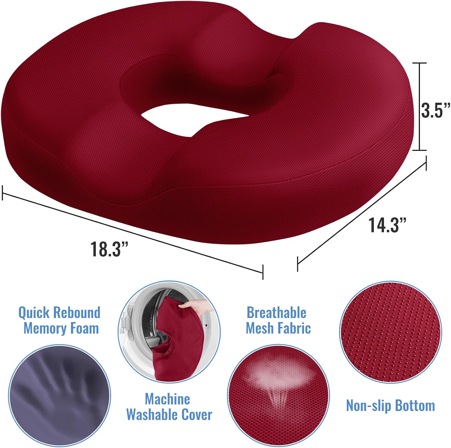 CloudBliss Donut Pillow Seat Cushion Chair Pad for Tailbone and Hemorrhoids, Memory Foam Seat Chair Cushion for Men and Women for Home & Of…