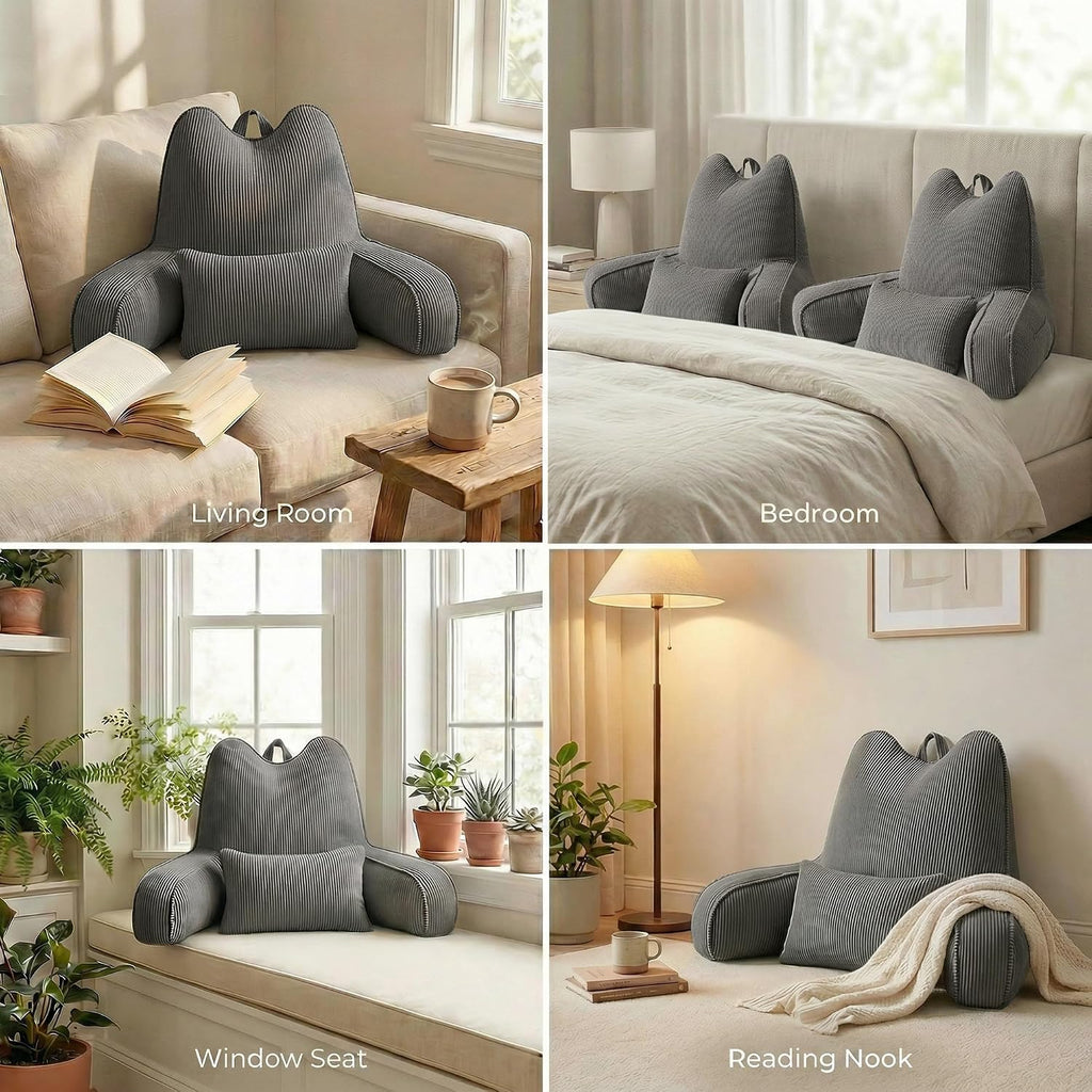 Ailuteie Patented Design Corduroy Reading Pillow with Arms, Ergonomic Bed Rest Pillow with Extra Lumbar Pillow for Sitting in Bed or Couch,…