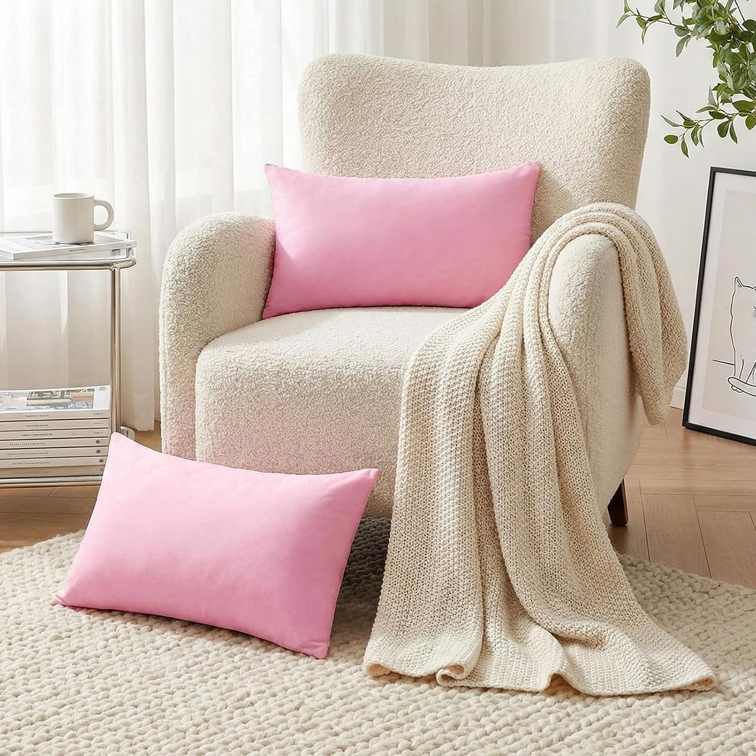 Thmyo 4-Pack 100% Cotton Lumbar Comfortable Solid Decorative Throw Pillow Covers Rectangle Cushion Cover Sublimation Blank DIY Pillowcases…