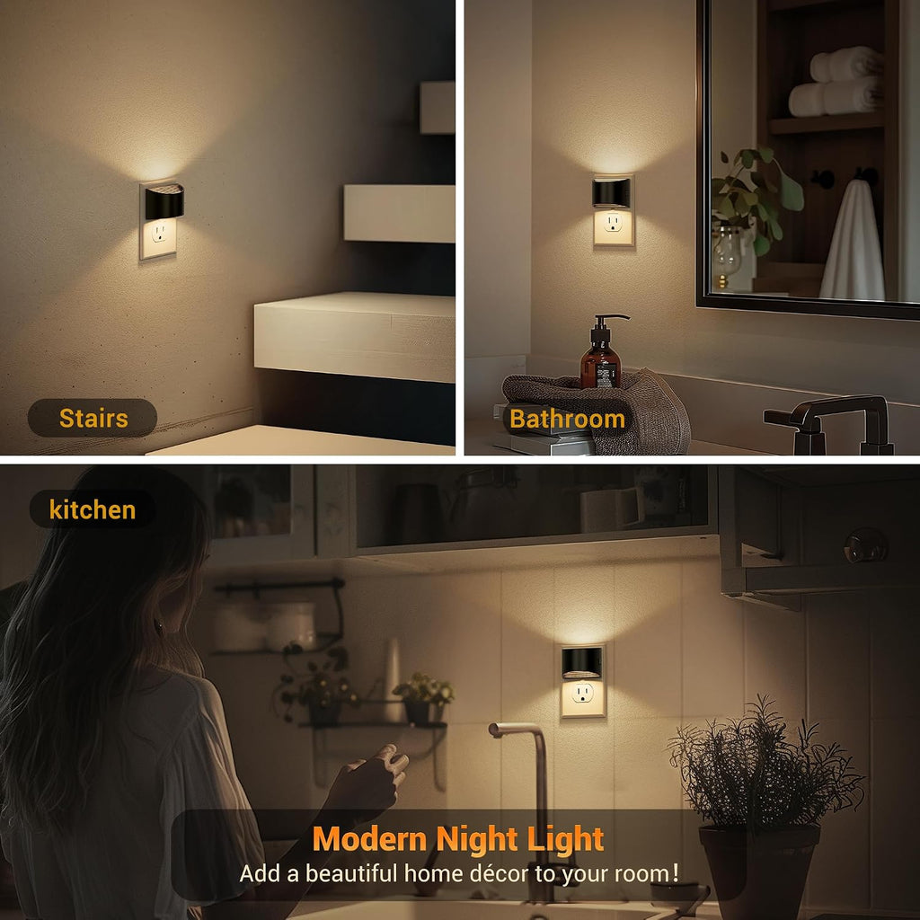 JandCase Night Light, Automatic Night Lights Plug into Wall, 4 Pack Dusk to Dawn Sensor Nightlight, 3000K Soft White Brightness Adjustable…