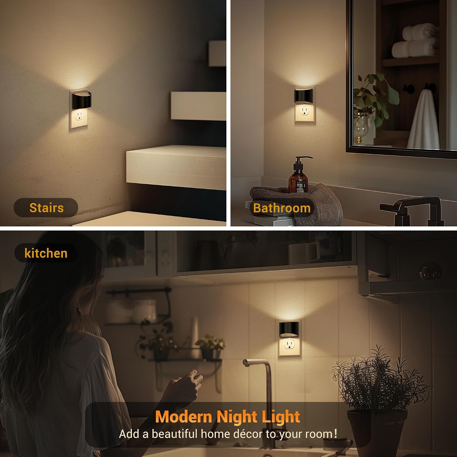 JandCase Night Light, Automatic Night Lights Plug into Wall, 4 Pack Dusk to Dawn Sensor Nightlight, 3000K Soft White Brightness Adjustable…