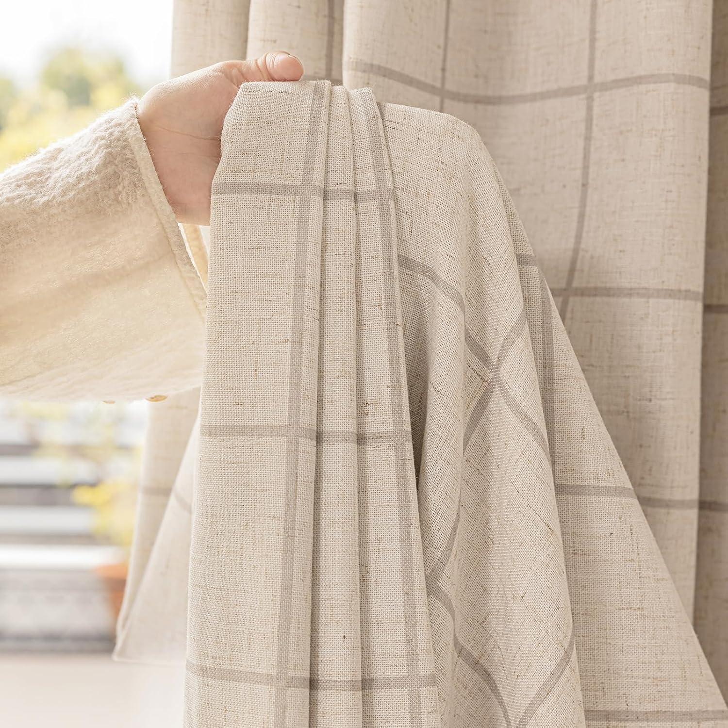 Threegirlshome THREE GIRLS Pinch Pleated Plaid Curtains Blackout Linen Gingham Curtains for Living Room, Bedroom Checkered Patterned Insulat…