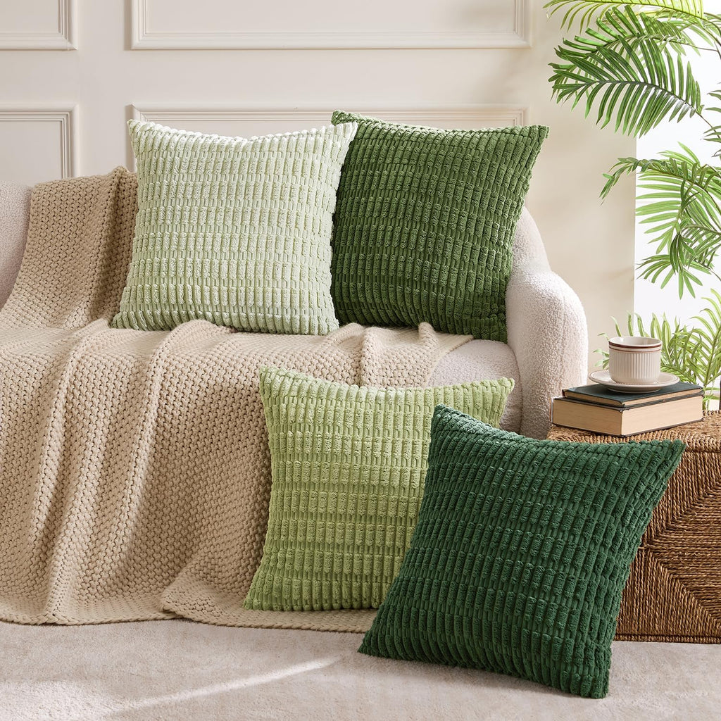 MIULEE Soft Corduroy Spring Throw Pillow Covers Set of 4 Forest Green 18x18 Inch Modern Farmhouse Boho Decorative Accent Cushion Covers…