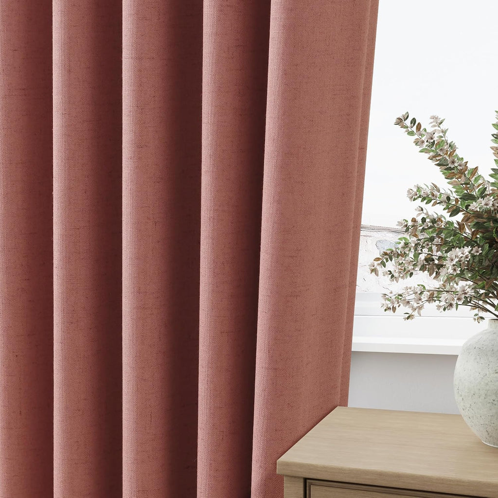 Guken Dusty Rose 100% Blackout Linen Curtains 72 Inch Length 2 Panels Set for Girls Bedroom Back Tab Thermal Insulated Black Out Drapes Roo…