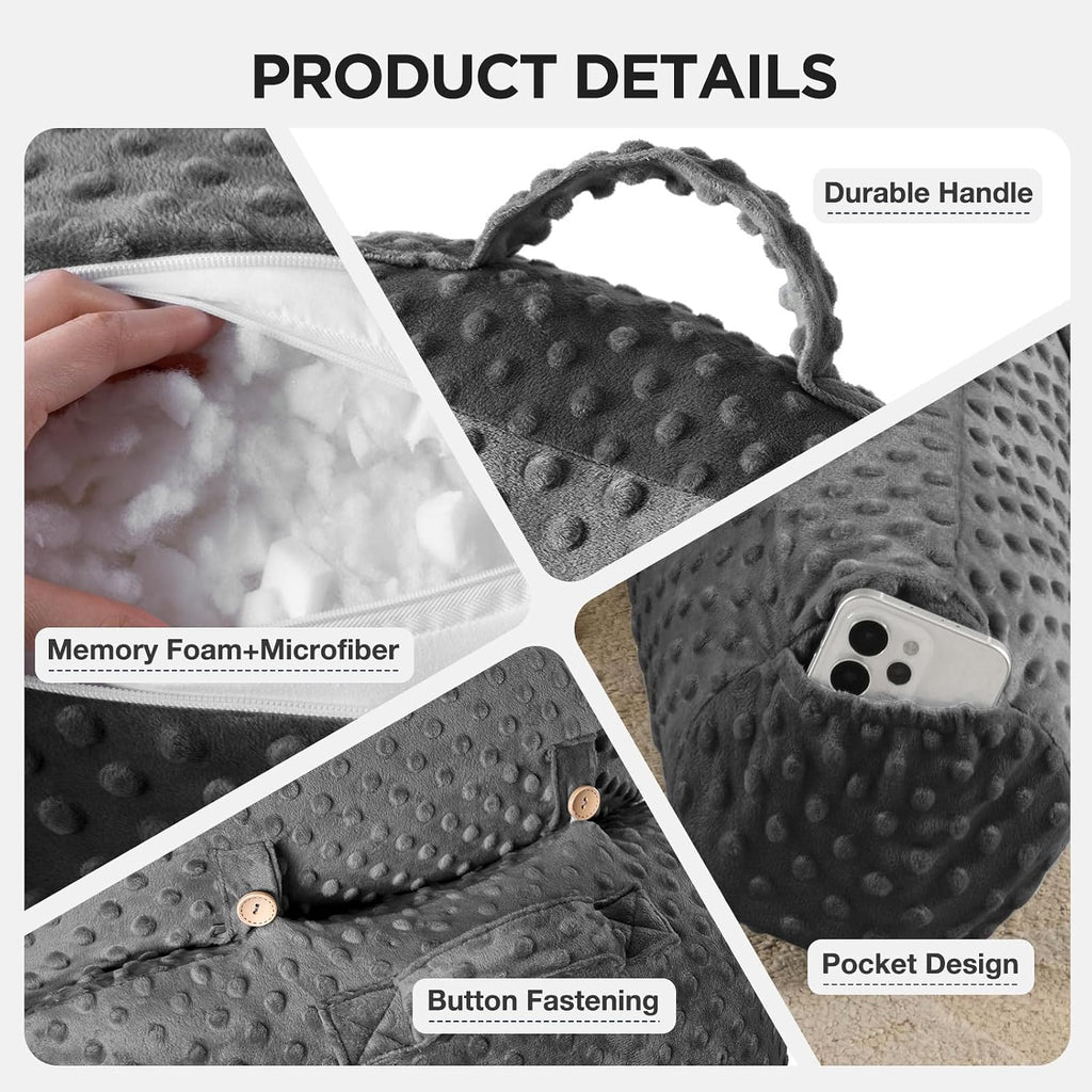 Reading Pillow for Sitting in Bed Couch Adult, Back Pillow for Bed Sitting Up, Back-Rest Support Cushion with Pockets and Arms, Watching…