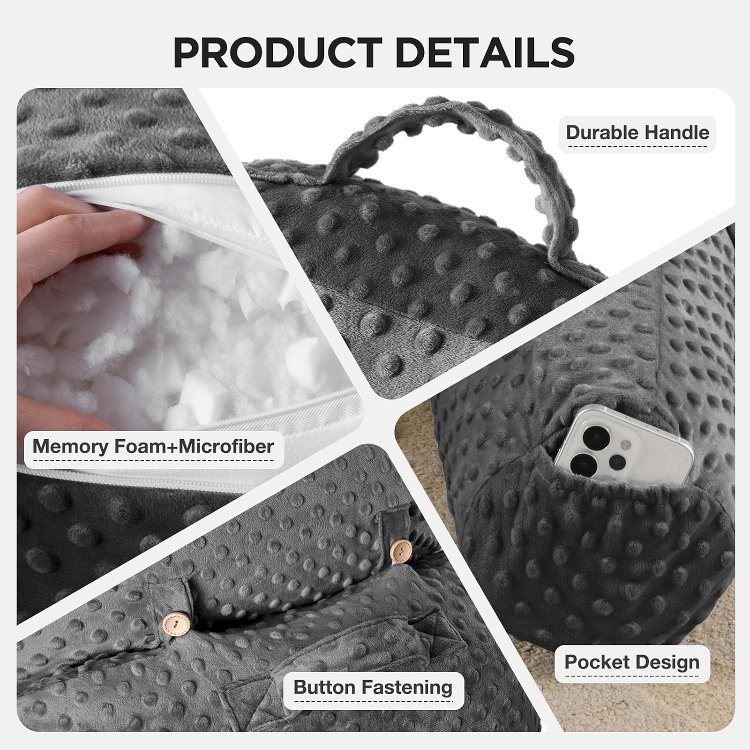 Reading Pillow for Sitting in Bed Couch Adult, Back Pillow for Bed Sitting Up, Back-Rest Support Cushion with Pockets and Arms, Watching…