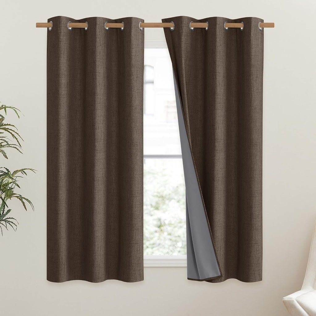 NICETOWN Coffee Vintage Linen 100% Blackout Curtains for Dining Room, Thermal Insulated Curtains 45" Long, Noise Reducing Window…
