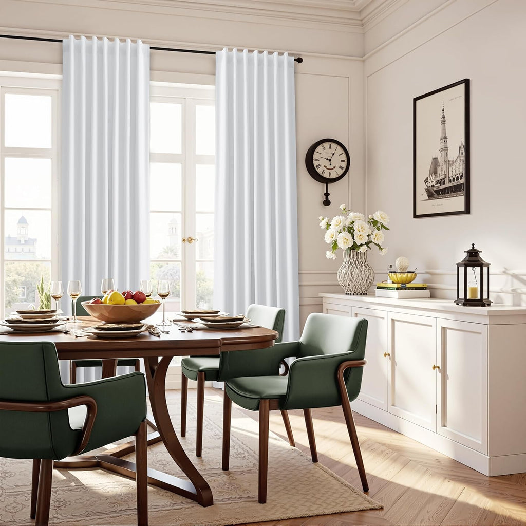 Guken White Linen 100% Blackout Curtains 90 Inch Length 2 Panels Set Modern Textured Back Tab Black Out Thermal Insulated Room Divider Soun…