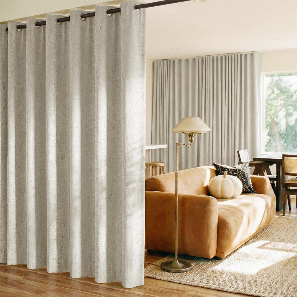 Nicetown 100% Blackout Linen Sliding Door Curtains with White Liner Composite, Grommet Extra Wide Window Treatments Room Divider Drapes for…