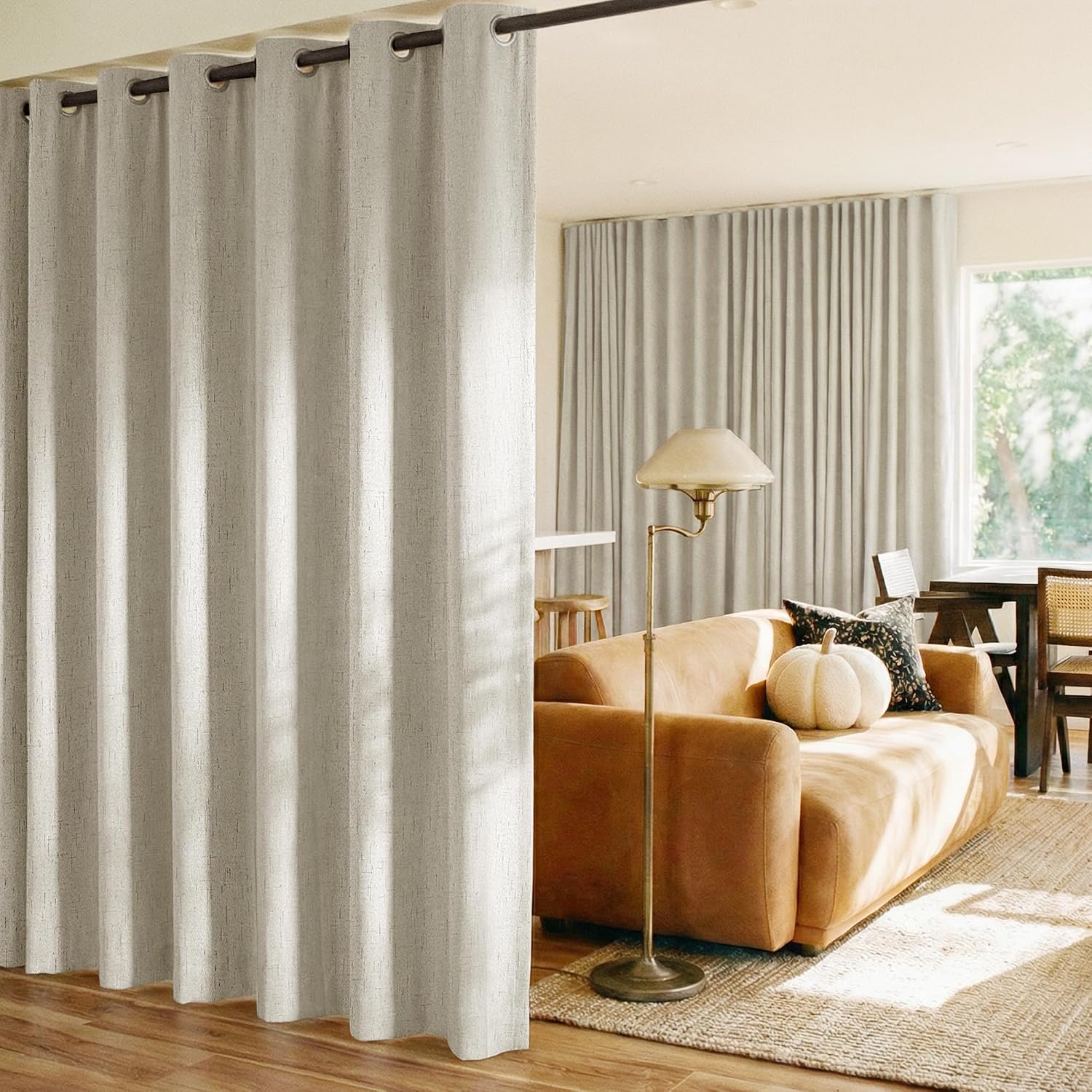 Nicetown 100% Blackout Linen Sliding Door Curtains with White Liner Composite, Grommet Extra Wide Window Treatments Room Divider Drapes for…