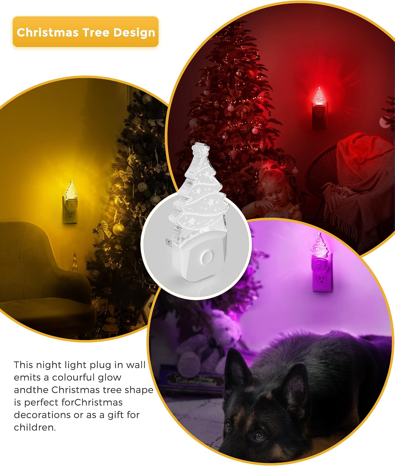 L LOHAS LED Christmas Night Light for Kids[2 Pack], Night Lights Plug into Wall, Dusk to Dawn, RGB & Color Changing & Soft White 3000K…