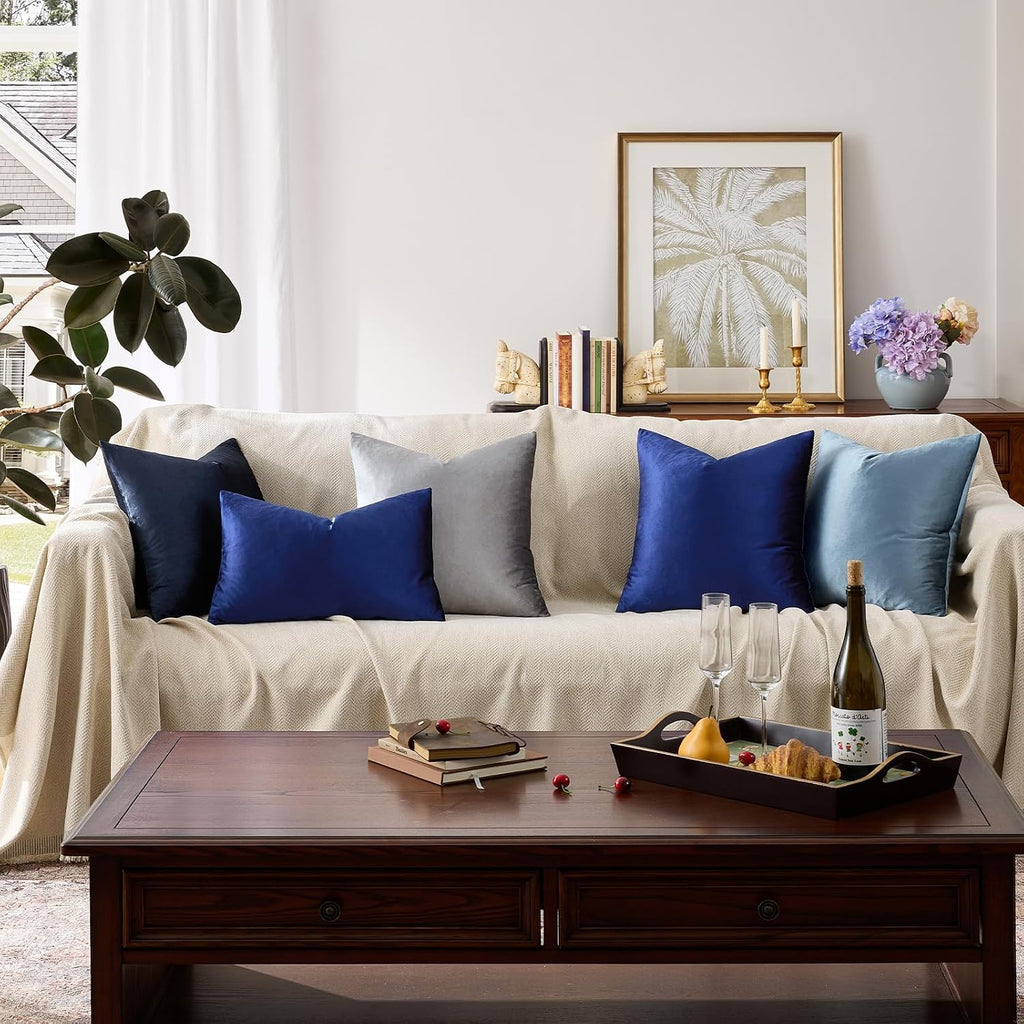 GIGIZAZAFocusingonhomedecoration GIGIZAZA Blue Large Throw Pillow Covers, Pack of 2 Velvet 26x26 Couch Pillows for Living Room Decorative S…