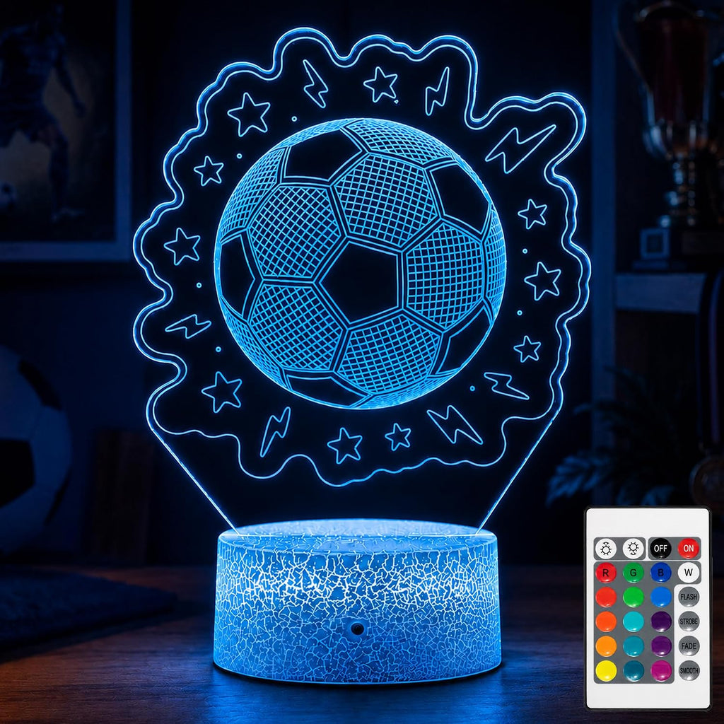 Soccer 3D Illusion Night Light, Remote, 16 Colors Changing RGB Flashing Mode Dimmable LED Lamp, Birthday Holiday Gifts for Boys Girls…