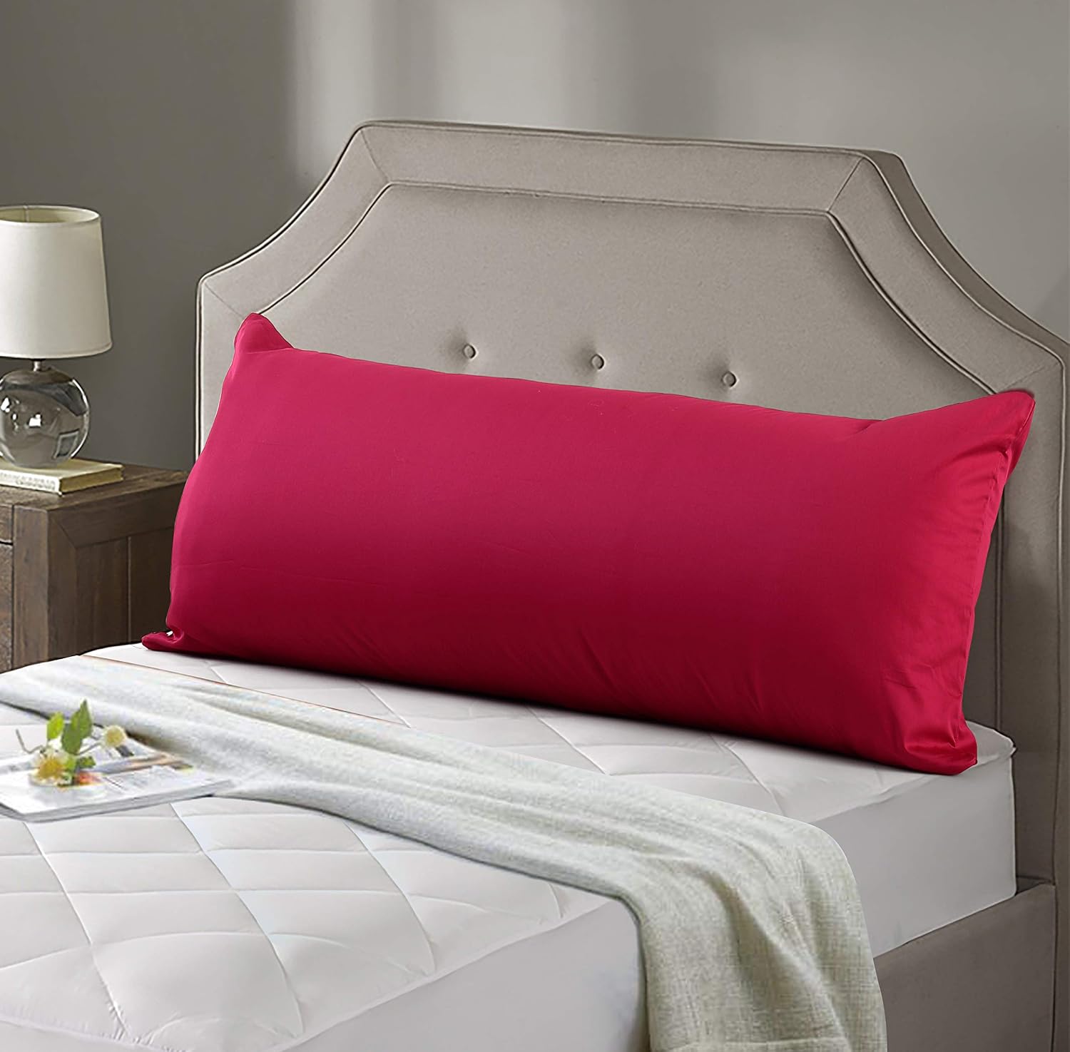 Evolive 300 Thread Count 100% Cotton Body Pillow Cover, 21" x 54", Soft Breathable Replacement Pillow Case with Hidden Zipper Closure (Red)…