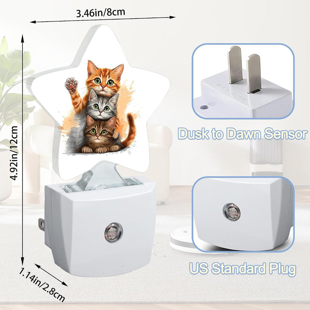 Snowmolle Cat Cute Animal Night Lights Plug Into Wall, Funny Abstract Star Night Light for Kids, Nightlight with Dusk to Dawn Smart Sensor fo…