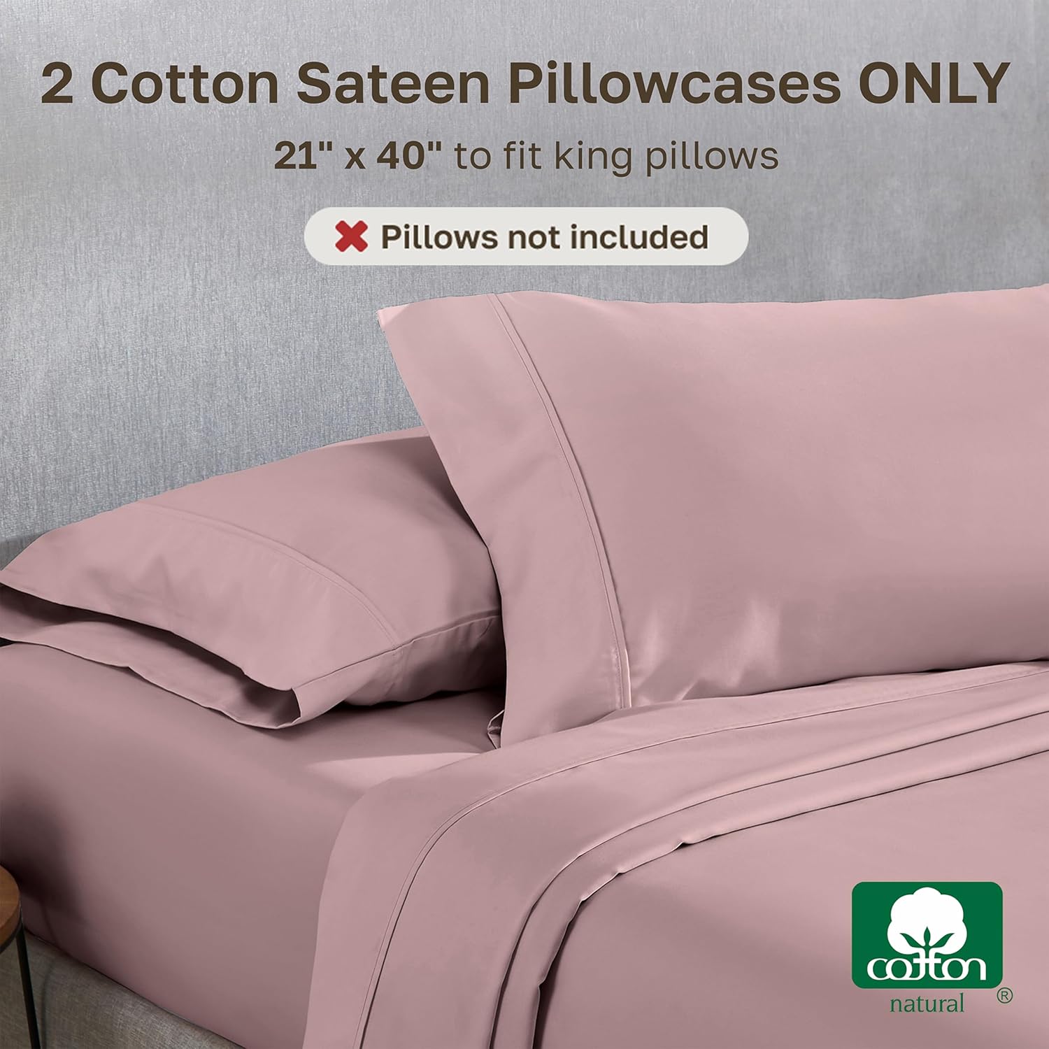CaliforniaDesignDen California Design Den Pillow Cases King Size Set of 2-400 Thread Count Sateen, Natural 100% Cotton Pillowcases King, So…