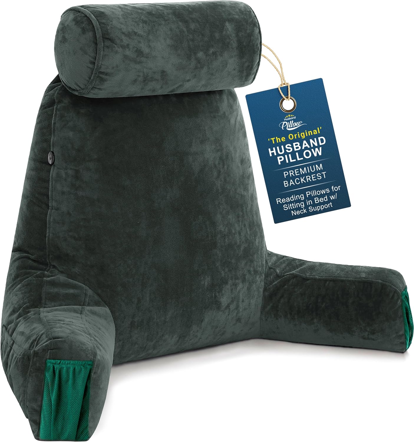 HusbandPillow Husband Pillow Medium Reading Pillow with Arms - 23" Backrest for Sitting Up in Bed - Firm Support Bed Rest Pillow for Adults…