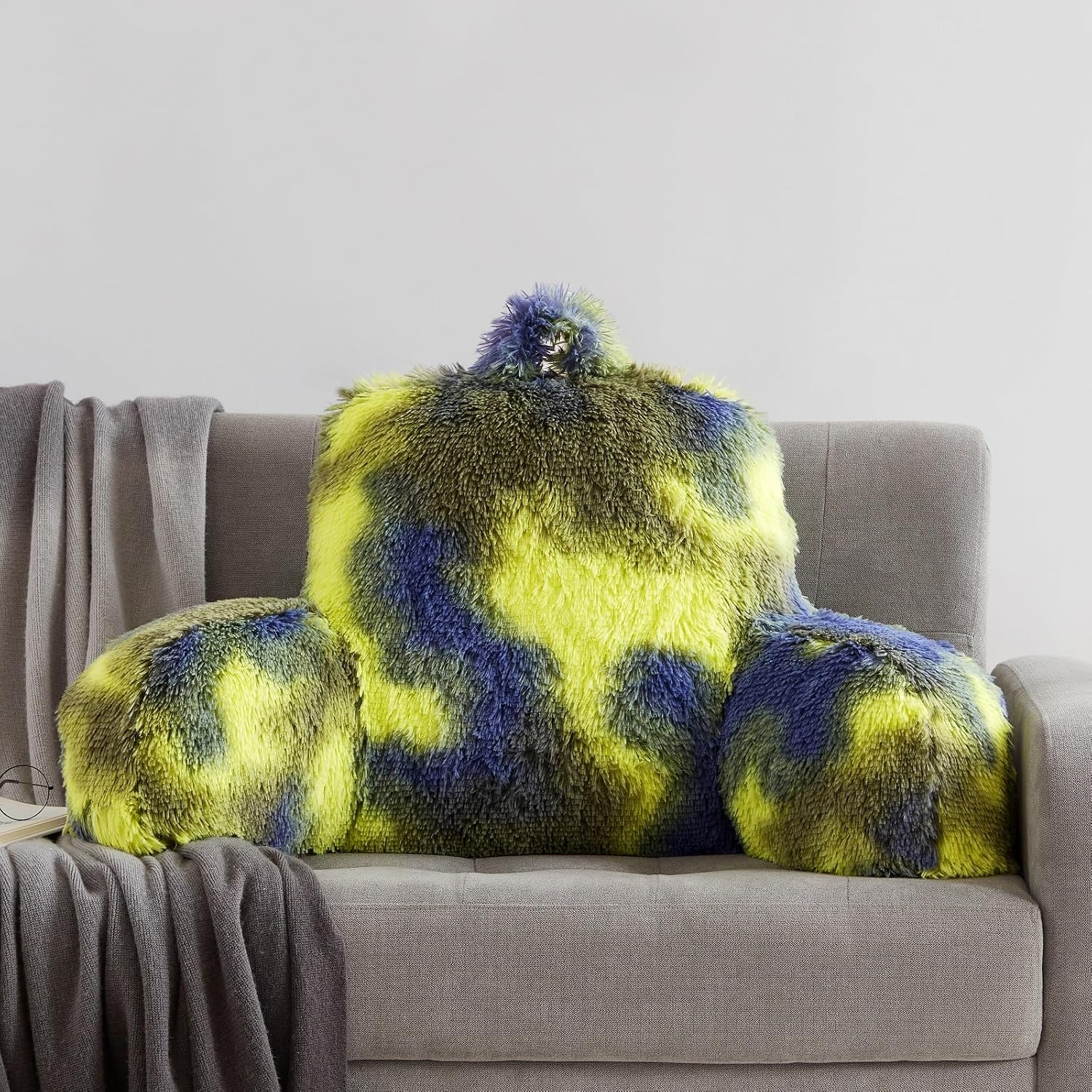 Bedriping Reading Pillow for Bed Adult - Faux Fur Backrest Pillow with Arms, Ergonomic Back Rest Pillow for Sitting Up in Bed, Fluffy Sit U…