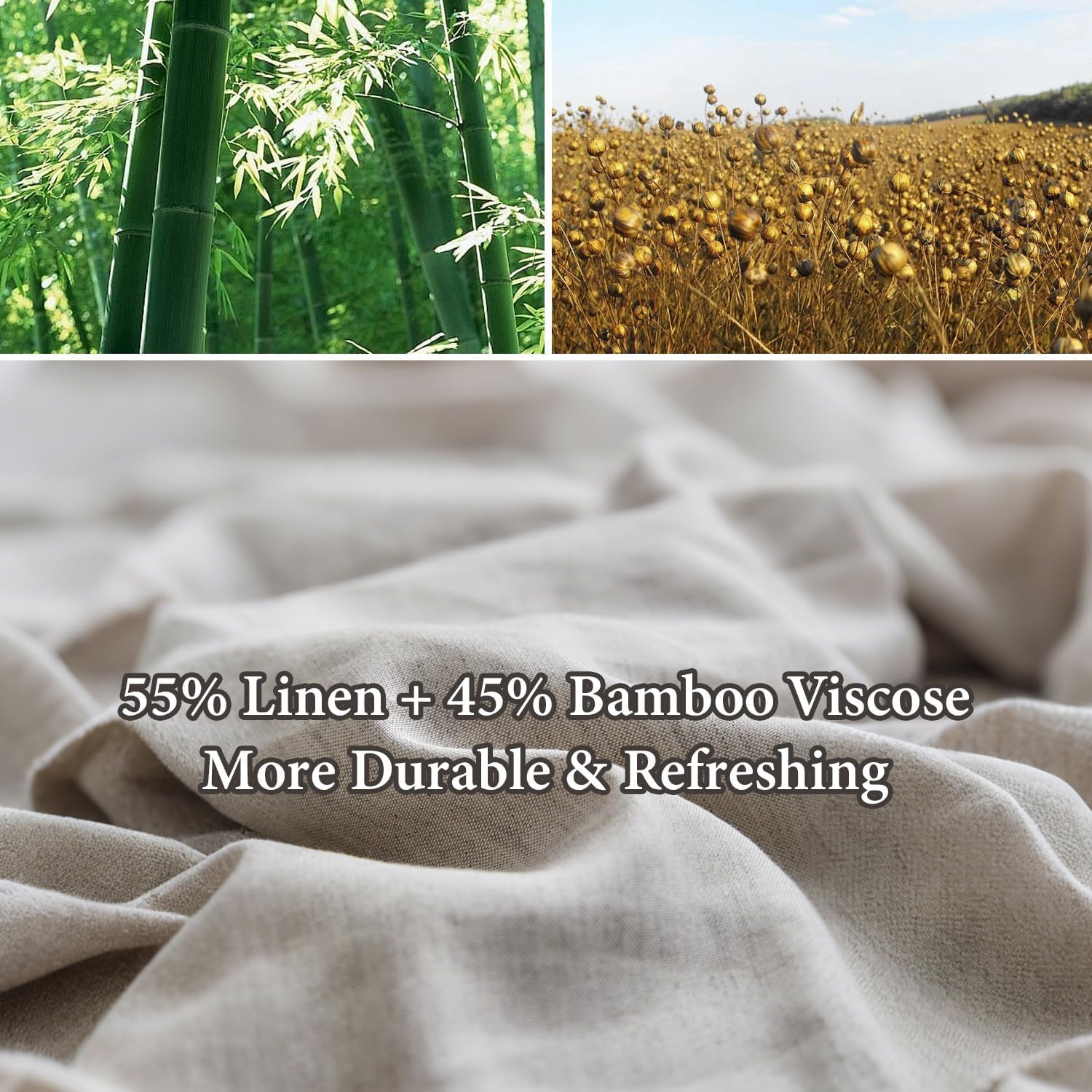 Simple&Opulence French Linen Blended Duvet Cover King, Flax Viscose Derived from Bamboo Bedding Set with Pom Pom Trim Soft Cooling for…