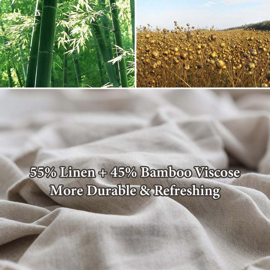 Simple&Opulence French Linen Blended Duvet Cover Queen, Flax Viscose Derived from Bamboo Bedding Set with Pom Pom Trim Soft Cooling for…
