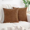 Hwy50 HWY 50 Brown Couch Pillow Covers 16x16 Inch Pack of 2, Soft Chenille Decorative Throw Pillow Cases Farmhouse for Sofa Living Room Bed…