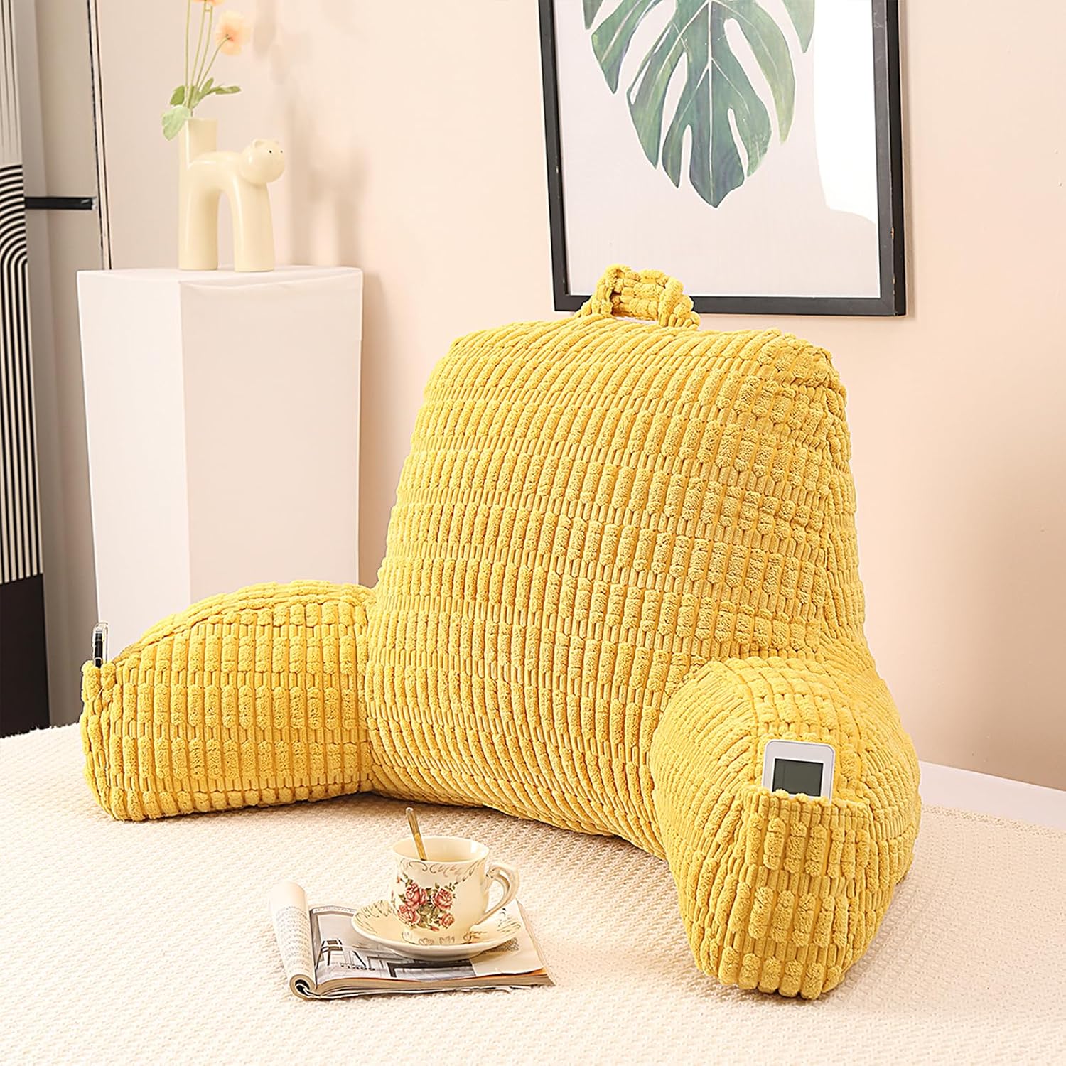 Pajeo Extra Large Sitting Pillow for Bed,19" Reading Pillow for Sitting Up with Arms, Oeko-TEX Certified Sturdy Backrest for Couch & Floor S…