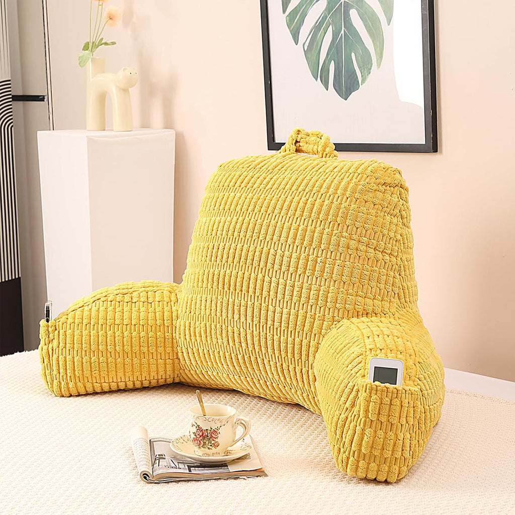 Pajeo Reading Pillow for Sitting in Bed with Arm Rests,100% 7D Fiber Filling Sitting Pillow for Back Support, Oeko-TEX Certified Backrest Pi…