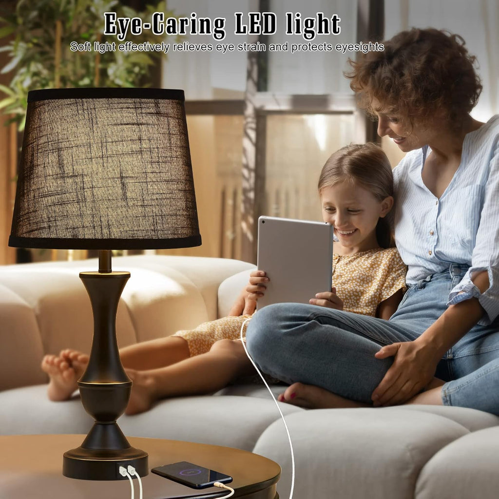 Luvkczc Black Touch Table Lamps Set of 2, 22" Tall Bedside Lamps with USB C+A Charging Ports, Nightstand Lamps for for Bedroom, Living…