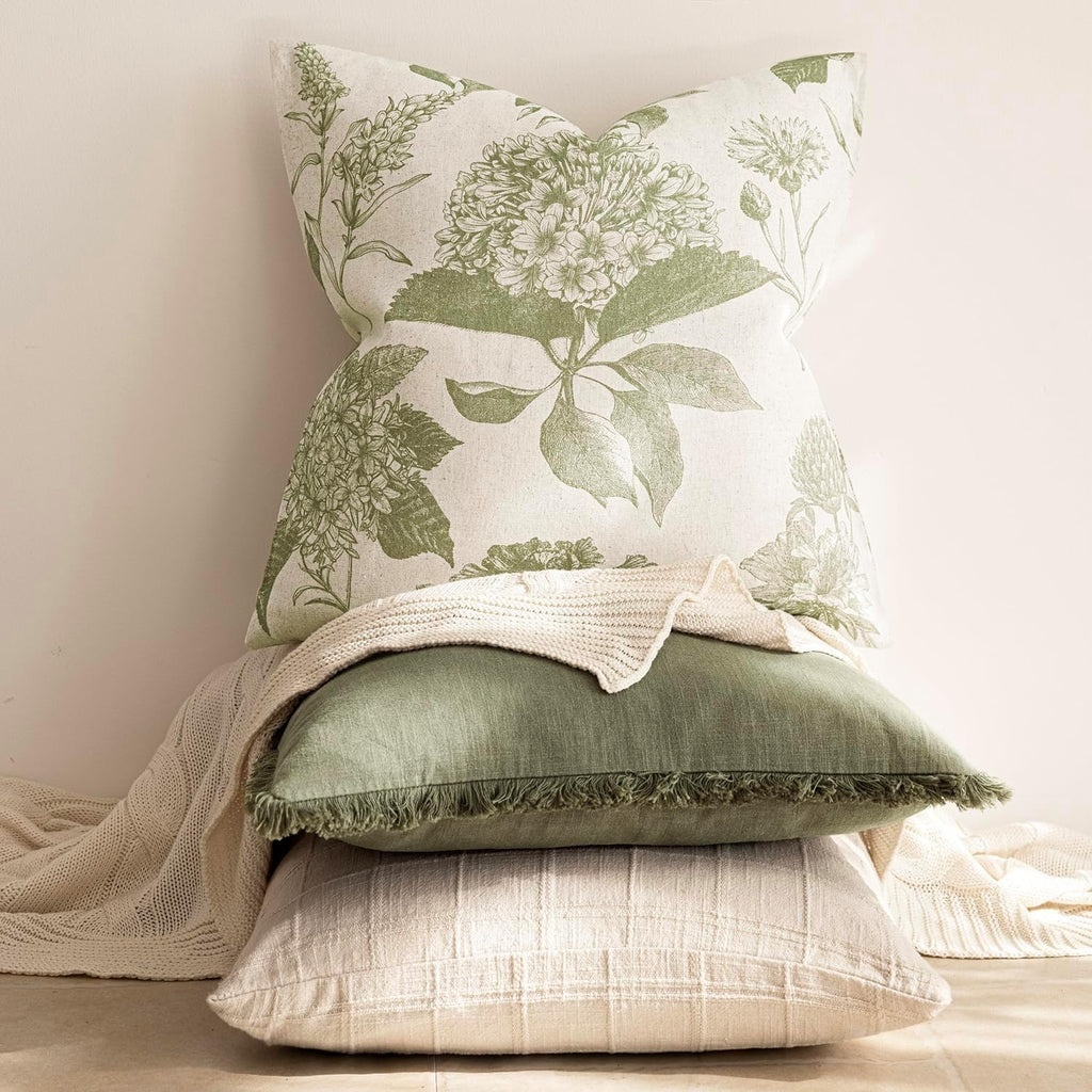 Foindtower Set of 2 Linen Floral Throw Pillow Covers Vintage Accent Print Decorative Cozy Cushion Covers Farmhouse Boho Home Decor for…