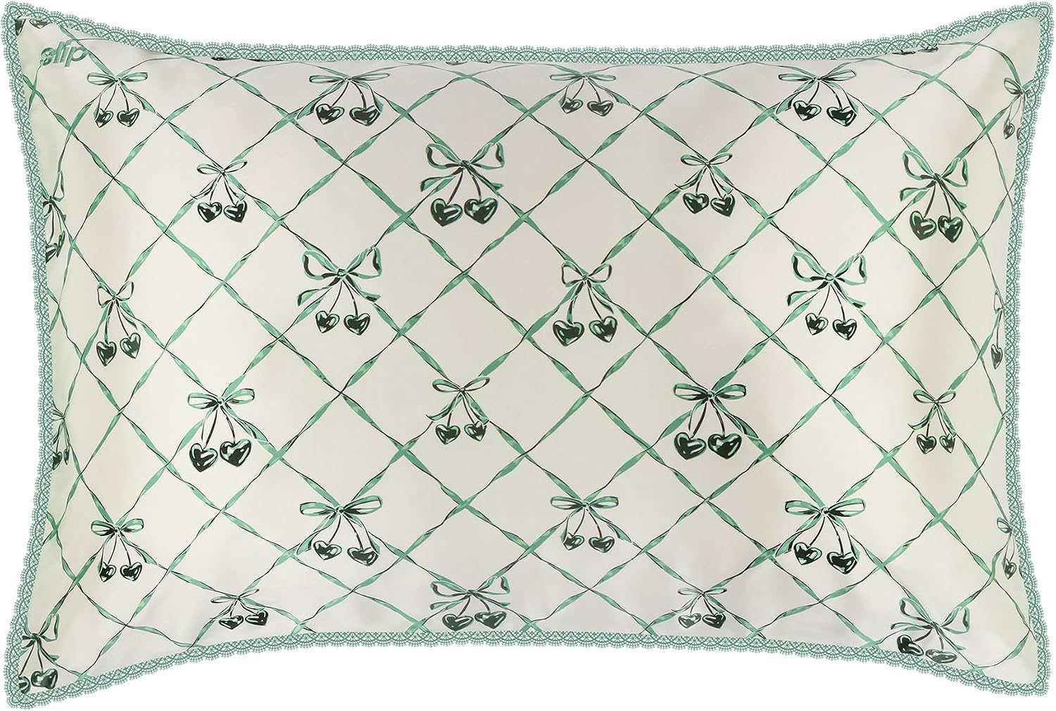 slip Queen Silk Pillowcase – Wintergreen Limited Edition with Lace Trim – 100% Pure Mulberry SlipsilkTM – Anti-Aging, Anti-Frizz…