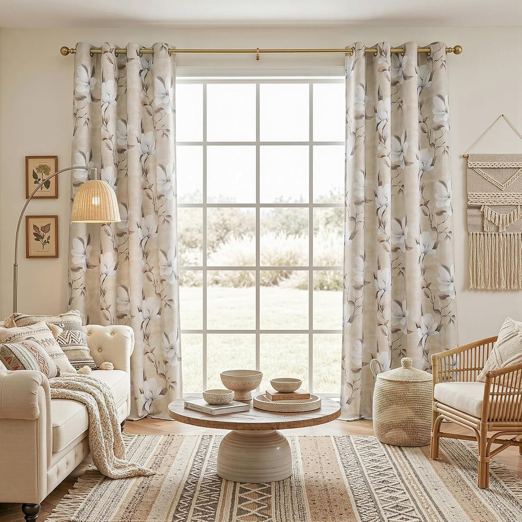 Myskyhome MYSKY HOME 95% Floral Boho Blackout Curtains 84 Inches Long 2 Panels Set for Living Room - Thermal Insulated Energy Efficient Whi…