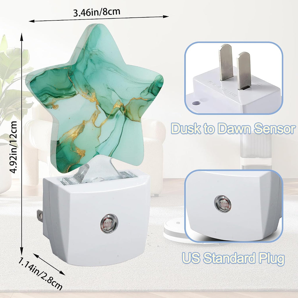 Snowmolle Green Gold Marble Dusk to Dawn Star Night Light, Abstract Smart Sensor Nightlight for Bedroom Kitchen Hallway Stairs, Plug-in Energ…