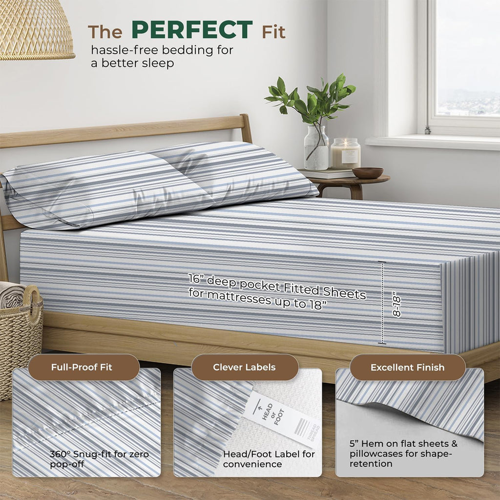 THREAD SPREAD 100% Organic Cotton Sheets California King Size - Organic Cotton Cal King Size Percale Sheet Set (4 PC, Variegated Stripe)…