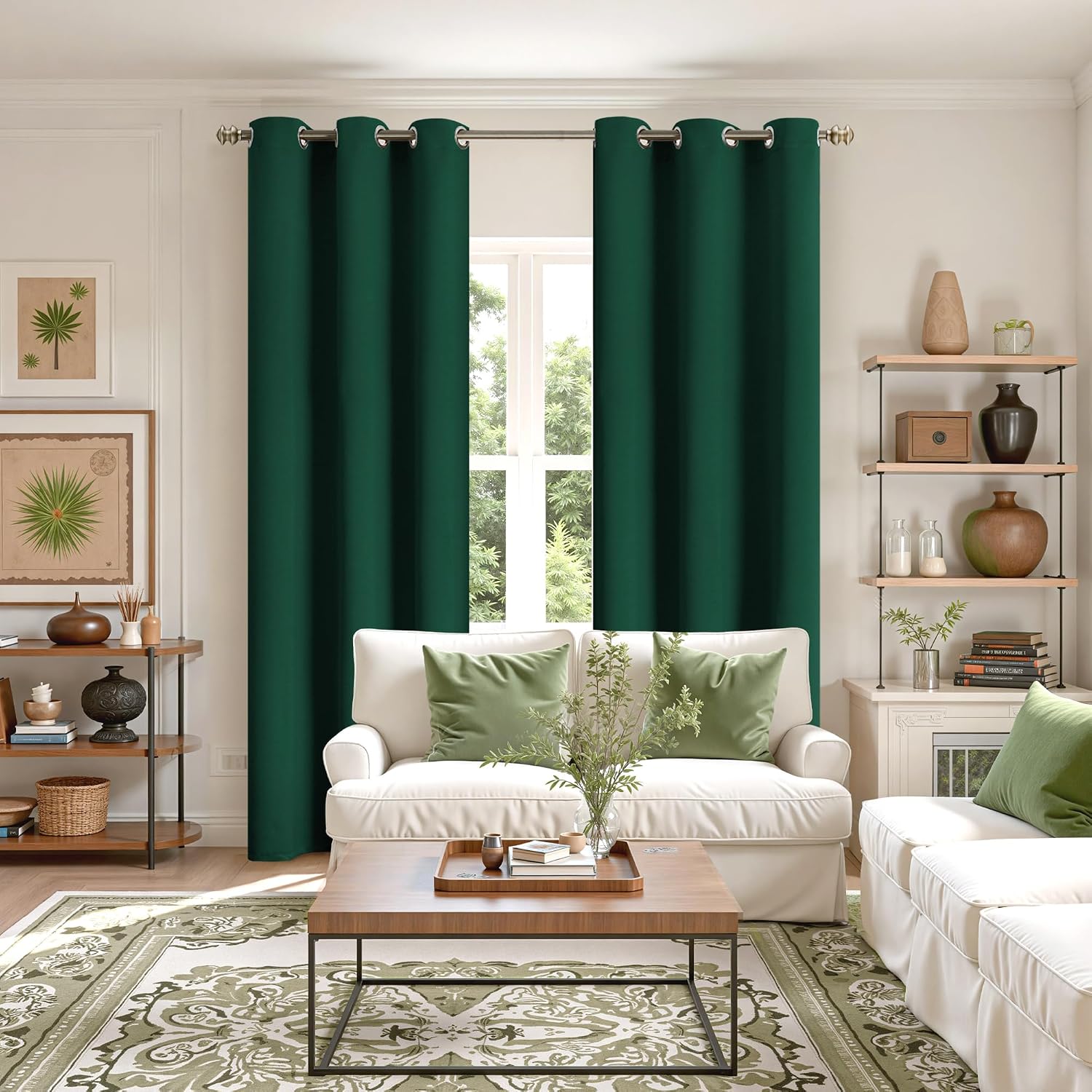 YoungsTex Emerald Green Blackout Curtains for Bedroom 84 Inch Length - Thermal Insulated with Grommet Room Darkening Window Drapes for Livi…