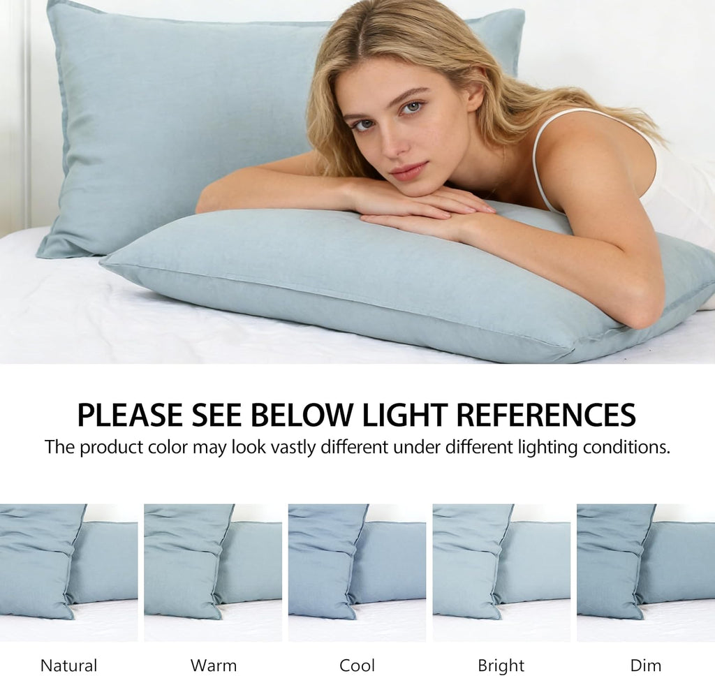 Simple&Opulence 100% Linen Pillowcases Basic Style Solid Color Set of 2, Queen Size Stone Washed Flax Pillow Cover Envelope Closure…